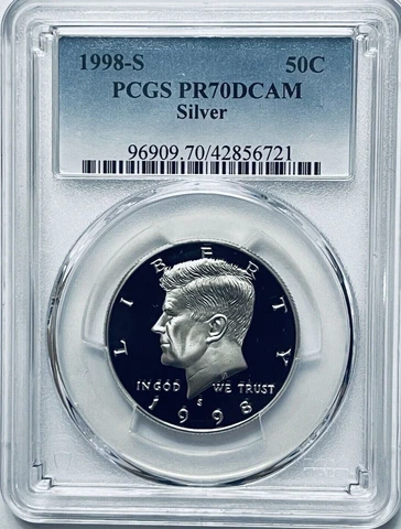 1998 S Kennedy SILVER Half Dollar JFK Proof PCGS PR70DCAM Deep Cameo Blue 50c Cover