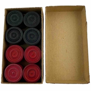 Vintage Checkers In Box 24 Black & Red Game Pieces Wood Complete - Picture 1 of 10