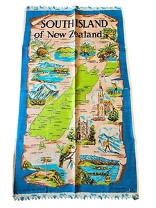 Vintage Tea Towel Pure Linen South Island New Zealand - Foto 1 di 1