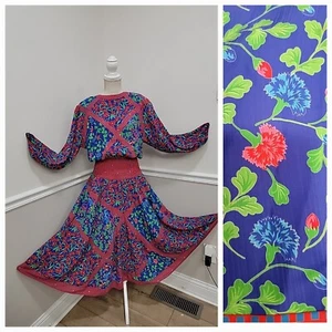 VTG'80s Diane Freis Georgette Long Maxi Midi Dress Floral Print/Padded Shoulders - Picture 1 of 12