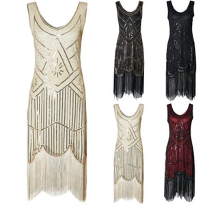 20s Flapper Dress Great Gatsby Charleston Sequins Fringe Costume Vintage Ladies~ - Picture 1 of 14