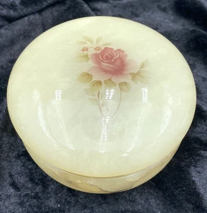Vtg. Alabaster Trinket Box, Rose Top, Made In Italy, 3.5" x 2", Original Sticker - Picture 1 of 9