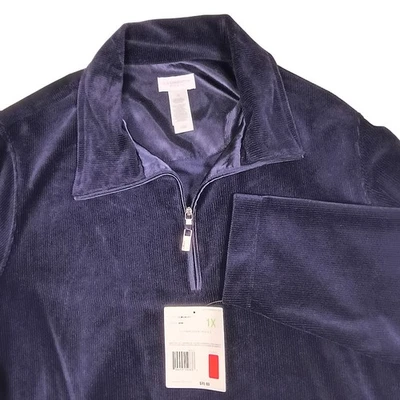 Top Pullover Liz Claiborne Mujer Azul Marino Estilo Pana Cuarto Cremallera Talla Grande 1X Foto 1 de 4