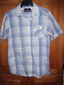 Airwalk Shirt Mens XL Short Sleeve Button Up Single Pocket Blue Plaid - Picture 1 of 5
