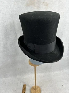  Zylinderhut Ofenrohr schwarz Wollfilz 7 1/4 Label Dorfman Mad Hatter Style  - Bild 1 von 7