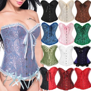Halloween Women Overbust Corset Top Bustier Lace Up Costume Boned Waist Cincher - Picture 1 of 45
