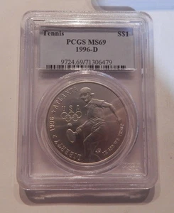 1996 D $1 Olympics Tennis Commemorative Silver Dollar MS69 PCGS - Picture 1 of 2