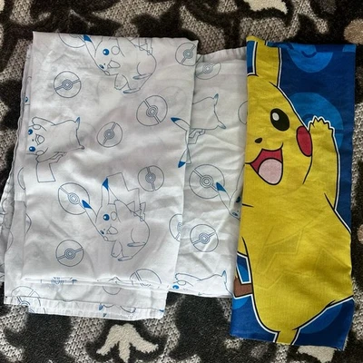 Juego de sábanas gemelas vintage Pokemon años 90 Pikachu - ajustadas, planas y funda de almohada Foto 1 de 3