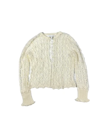 Cárdigan Vintage Ballinger Dorado Talla Pequeña Margarita Crochet Tejido Suéter Años 90 Marfil Foto 1 de 4