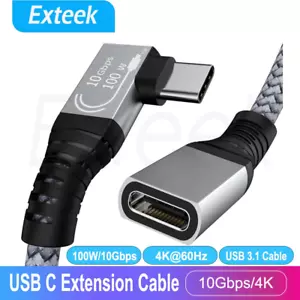 Angle USB Type C 3.1 Extension Cable 10Gbps Data Cord PD 100W 4K Male to Female - Picture 1 of 8