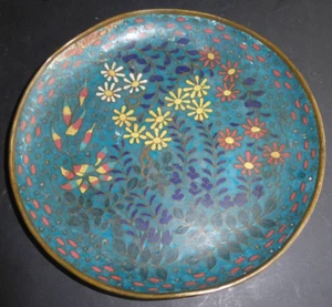 Assiette ancienne email Cloisonné Japon décor fleurs d 18cm - Imagen 1 de 7