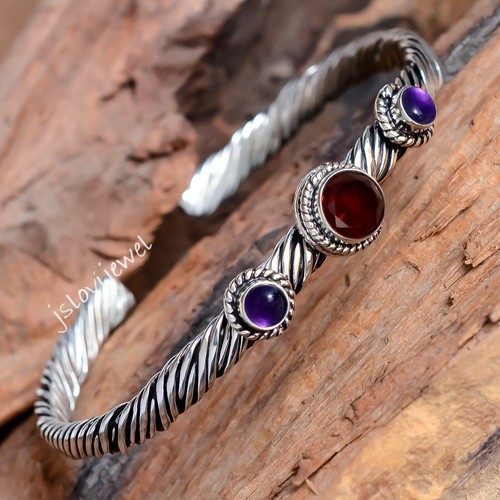 VALENTINO Bracciale donna argento sterling 925 taglio granato e pietra preziosa ametista 234