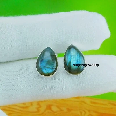 Aretes hechos a mano de plata de ley 925 con piedras preciosas de labradorita natural Foto 1 de 4