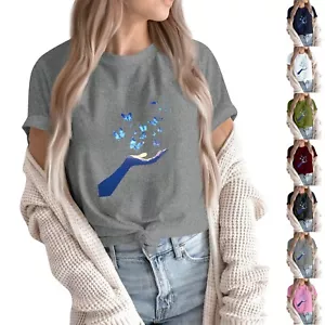 Women's Shirts Casual T-Shirts Spring Round Neck Blouse Long Sleeves Loose Tops - Picture 1 of 33