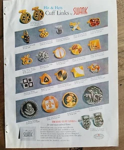 1954 Swank his and hers cufflinks jewelry color AD - Picture 1 of 1