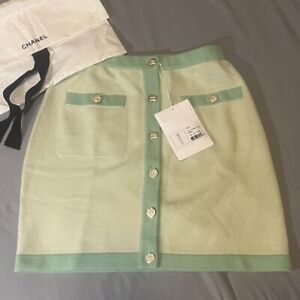 100% AUTHENTIC NWT CHANEL 23S PASTEL GREEN CASHMERE KNIT SKIRT 38FR