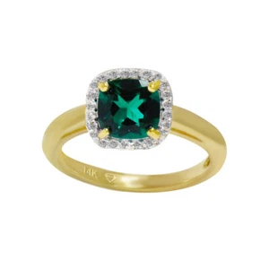 Zambian Emerald Cushion cut and Diamond Halo 14k Yellow Gold engagement Ring - Picture 1 of 4
