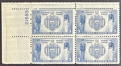 US 1937 Sc# 794 Plate Block of 4 - MH OG Naval Academy Seal Midshipmen 5c - Image 1 of 2