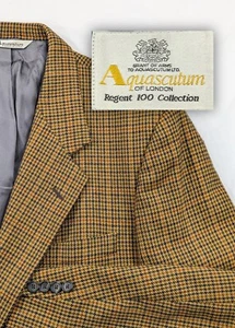 VTG Aquascutum Blazer Sport Coat Wool Gold Houndstooth Suit Jacket 44R 46" Chest - Picture 1 of 15