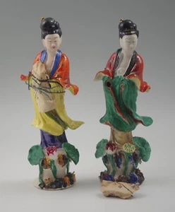 1920 GUAN DE EXPORTACIÓN CHINO YIN YIN KWAN YIN LOTE DE 2 FIGURAS ETIQUETAS ORIGINALES 8" - Imagen 1 de 7