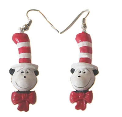 Retro Dr Seuss CABEZA DE GATO en el SOMBRERO PENDIENTES Funky Disfraz Dijes Novedad Joyería Foto 1 de 2