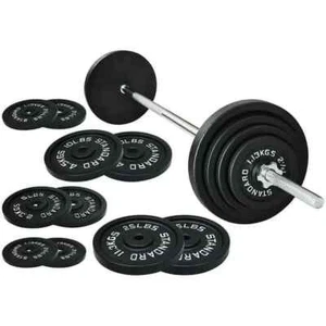 Cast Iron Standard Weight Plates Including 5FT Standard Barbell with Star Locks, - Picture 1 of 2