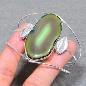 Green Botswana Agate Gemstone Handmade Fashion Jewelry Adjustable Bangle SR 317 - Picture 1 of 7