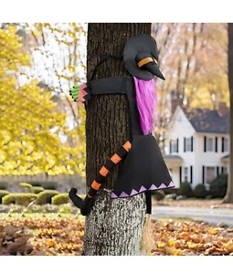50 In Halloween Crashing Witch into Tree Halloween Decoration with Purple Hair - Picture 1 of 5