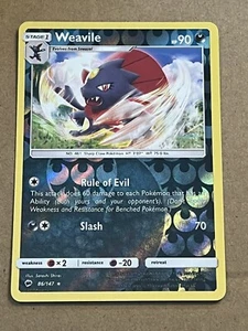 2017 POKEMON - BURNING SHADOWS - WEAVILLE- REVERSE HOLO 86/147 - Picture 1 of 2