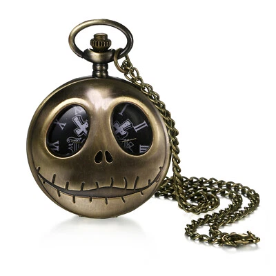 Reloj de Bolsillo Punk Calavera Estuche Número Romano Pantalla Cuarzo Reloj de Bolsillo Collar Foto 1 de 4