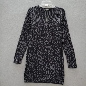 Express Women Dress Large Black Leopard Print Sweater Long Sleeve V Neck NWT - Picture 1 of 11