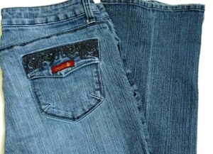 Sasson Jeans Bootcut Boogie Womans 12 R Vintage Medium Wash Jeweled Flap Pocket - Picture 1 of 7