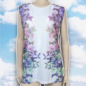 T-shirt Freeze Mirror Image floreale senza maniche muscolare taglia L bianca pastello Cottagecore - Foto 1 di 6