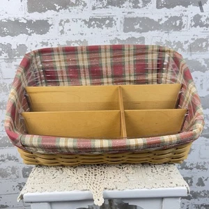 Longaberger Large Desktop Organizer Basket Set Orchard Park Plaid Liner - Picture 1 of 12