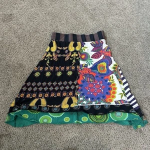 Elastic Waist Cotton Jersey Skirt Womens Med Graphic Y2K Patch Work Japanese - Picture 1 of 6