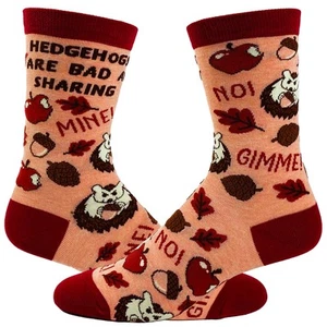 Youth Hedgehogs Are Bad At Sharing Socks Funny Fall Autumn Novelty Footwear - Picture 1 of 9