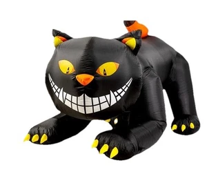 Halloween Inflable 6 Pies Gato Negro Cabeza Animada Gatito Sonriente Grande NUEVO - Imagen 1 de 6