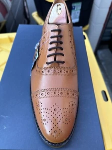 Anthony Veer Mens Ford Brogue Goodyear Leather Tan/Walnut Dress Shoes 10 New - Picture 1 of 5