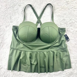 NUOVO top da bagno Torrid Midkini donna 5/5x/28 verde oliva peplo ferretto - Foto 1 di 11