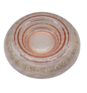 Pink Depression Glass Consule Tray 13"D Rolled Edge Gold Floral Trim Vintage - Picture 1 of 20