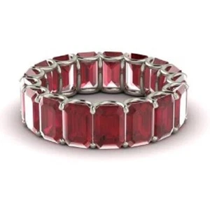 7.50 Ct Real Emerald Cut Ruby Wedding Engagement Eternity Band 14k White Gold - Picture 1 of 8