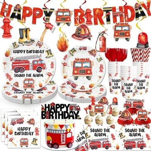 177pcs Firetruck Birthday Decorations Set,Firefighter Party Decorations,Serve 25 - Picture 1 of 7
