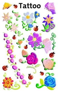 Small Floral Flower Temporary Tattoo Transfers for Kids Children Parties 56691 - Picture 1 of 2