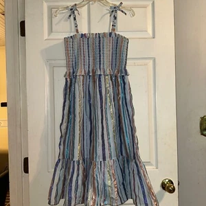 Crewcuts by J Crew Striped Metallic Dress Smocked Sundress Girls Size 14 - Picture 1 of 10
