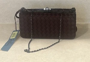 Kate Landry Chocolate Clutch Evening Bag Purse Rhinestone Clasp With Strap NWT - Picture 1 of 9