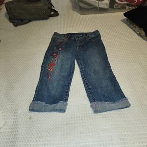 DISNEY EUC GIRLS SIZE 10 WIZARDS LINE FLORAL EMBROIDERED CUFFED JEANS - Picture 1 of 9