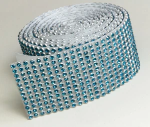 PEACOCK BLUE Mesh Strassband SS8 Borte SELBSTKLEBEND 3,9cm 12 Reihen Türkisblau - Picture 1 of 42