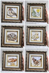 Framed Original Painting Set Miniature Art Lot Animal Art Floral Bird Painting - Picture 1 of 22