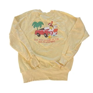 Vintage 1987 Jim Benton Small Graphic Yellow Crewneck Sweatshirt Made In USA NWT - Picture 1 of 9