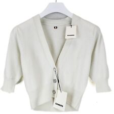 SANDRO Zacharie Jumper Women's XS Wool Button Up V Neck 3/4 Sleeve Off White